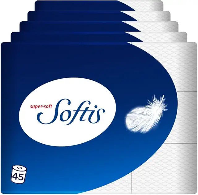 Softis 4-lagiges Toilettenpapier - 45 Rollen, FSC-zertifiziert, für empfindliche Haut