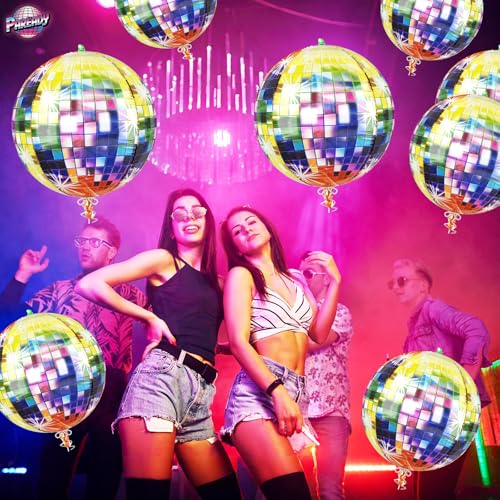 Image of 6pcs 22 Inch Multicolor Disco Ball Balloons, Rainbow Big Disco Balloons, Pink 4d Large Foil Aluminum Balloon For Birthday Baby Shower 70s 80s 90s Theme Party Wedding Engagement Graduation Festival