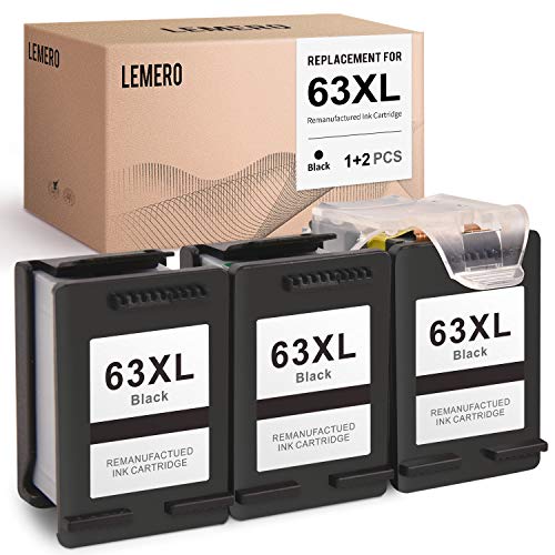 LEMERO Remanufactured Ink Cartridges Replacement for HP 63 63XL to use with officejet 3830 4650 5255 5258 4655 5252 (1 Pack + 2 Cartridge)