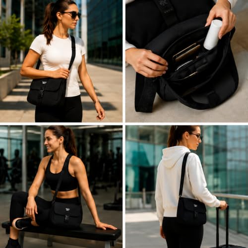 Image of Reebok Womens Small Crossbody Bag Lightweight Nylon Purse Adjustable Strap | Quilted Washed Fabric, Roomy Interior with Handy Pockets, Wear Over Shoulder or Across Body, Great for Daily Travel