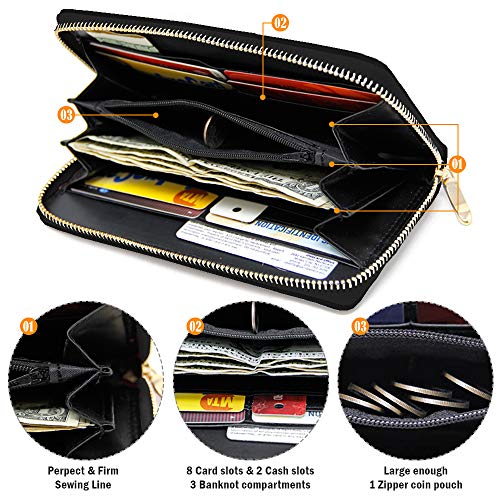 Women Fashion Solid Color Faux Leather PU Long Wallet with Zipper Closure Card Slots Zippered Coin Pouch4