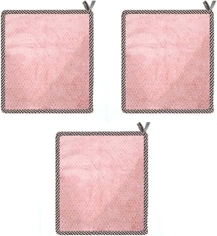 3 Pack Hanging Coral Fleece Hand Towel Pineapple Pattern Lint-Free Cloth Dishcloth Cleaning