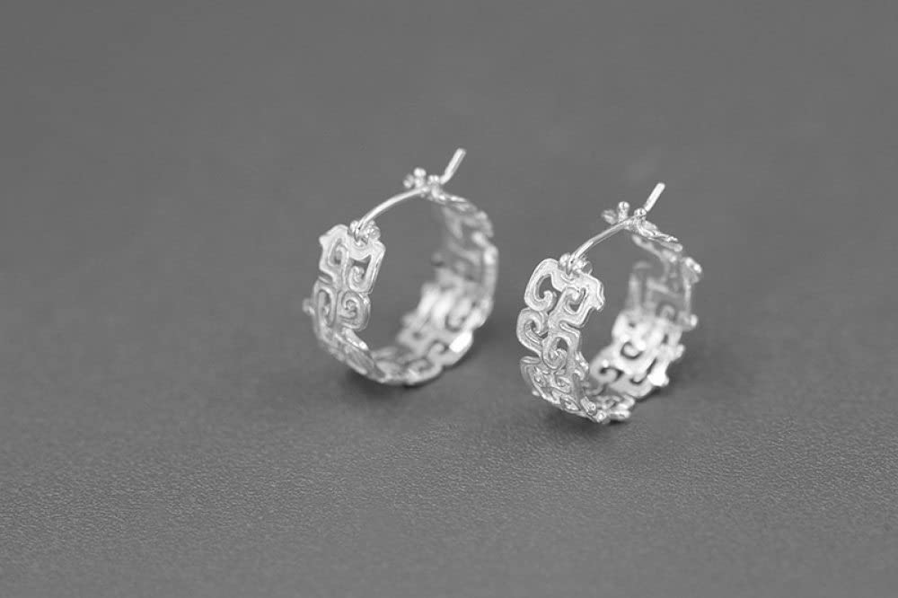 Ohrringe Silber 925,Retro-Höhlen-Heraus Textur-Band-Ohrringe 925 Sterlingsilber-Huggie-Ohrring-Kreistropfen-Ohrringe Für Damenmädchen-Partei-Büro-Feiertags-Liebhaber-Geschenke Edelsteinschmucksachen