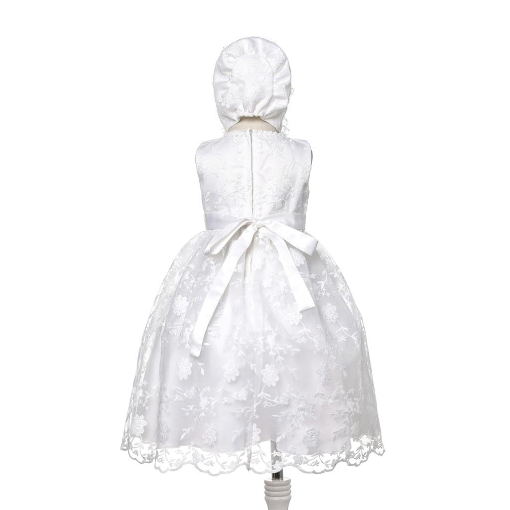 Lito Angels Taufkleid Kleidung Set mit Spitze Mütze für Baby Mädchen Alter 3-18 Monate, Cremeweiß