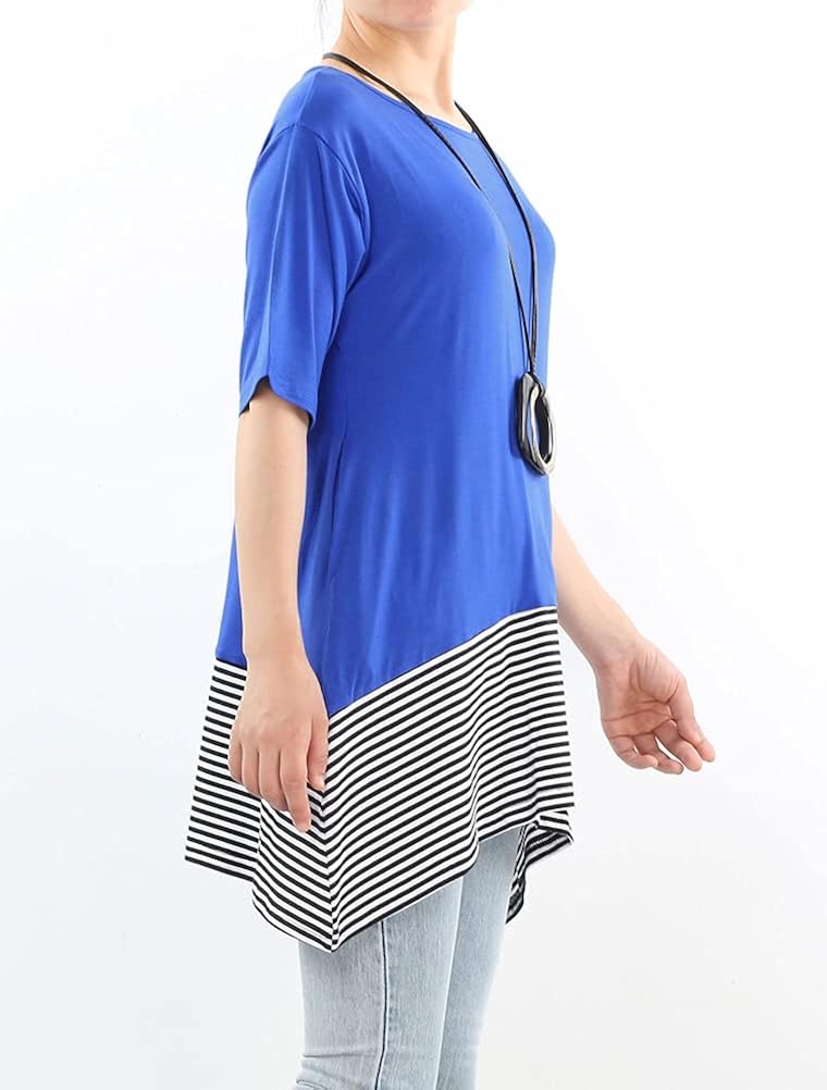 Mordenmiss Women's Stripes Asymmetry Tunic Swing Flowy Plain T-Shirt Top at  Women’s Clothing store