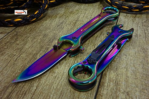 NEW 7.5" Rainbow Wrench Tactical SPRING ASSISTED Open FOLDING POCKET KNIFE Multi-Tool 4