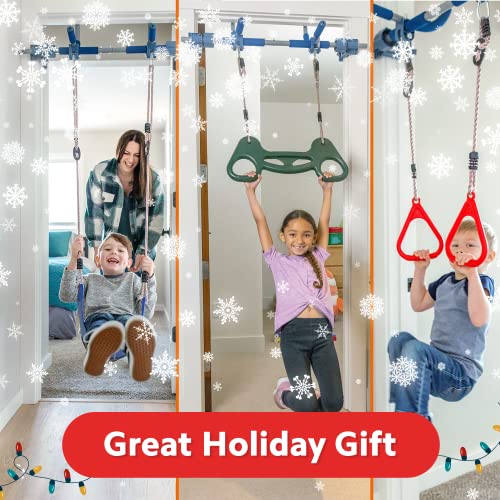 Gym1 - 6 Piece Indoor Doorway Gym Set For Kids - Indoor Swing For Kids Includes Kids Swing Chair, Rings, Hanging Trapeze, Ladder, Swinging Rope & Pullup Bar - Sensory Swing Set Accessory Playground #TOP1