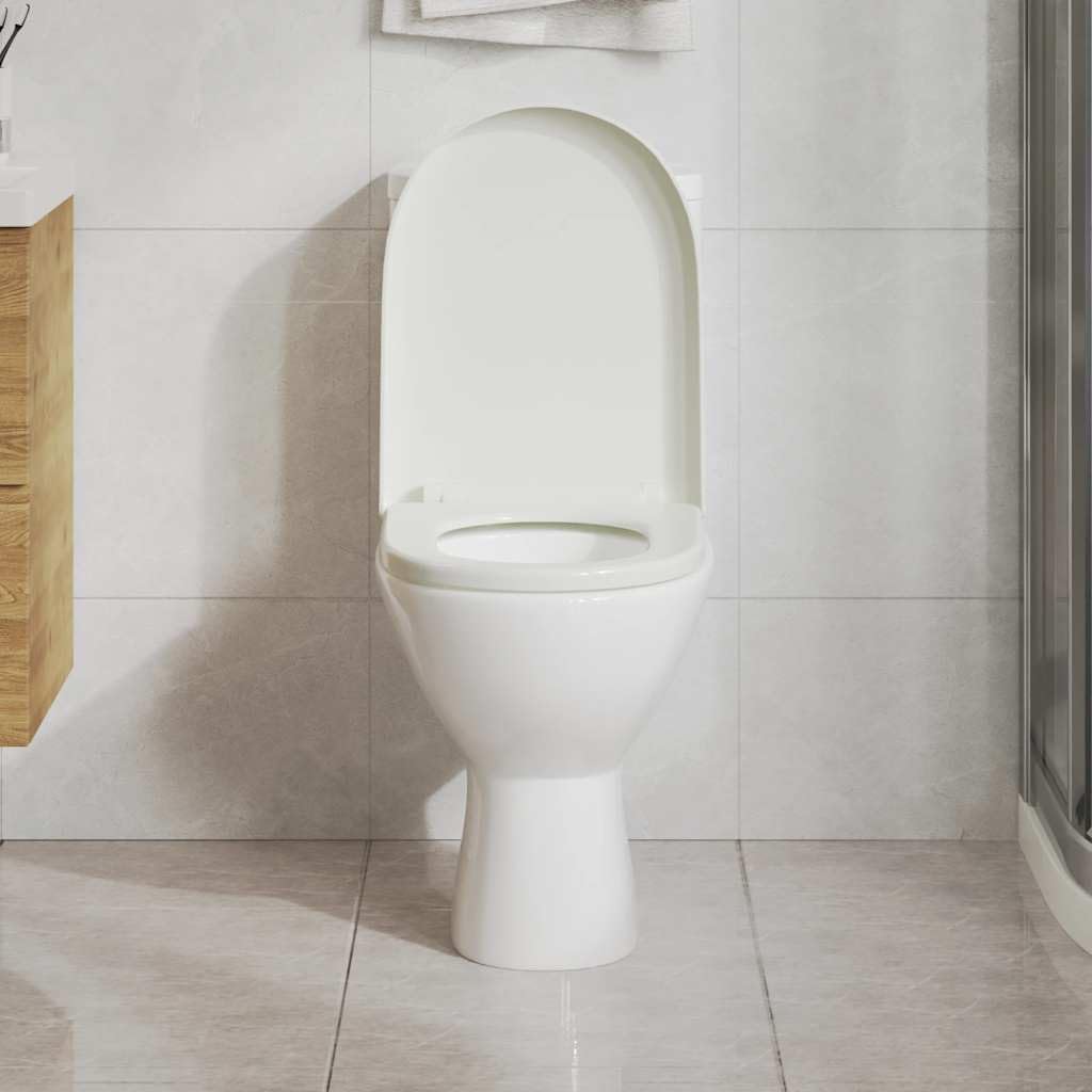Deska sedesowa wolnoopadająca i Softclose, biała, kwadratowa, z systemem Quick-Release, wykonana z polipropylenu, 46 x 36 cm, zdejmowana, do standardowej WC, łatwy montaż, higieniczna