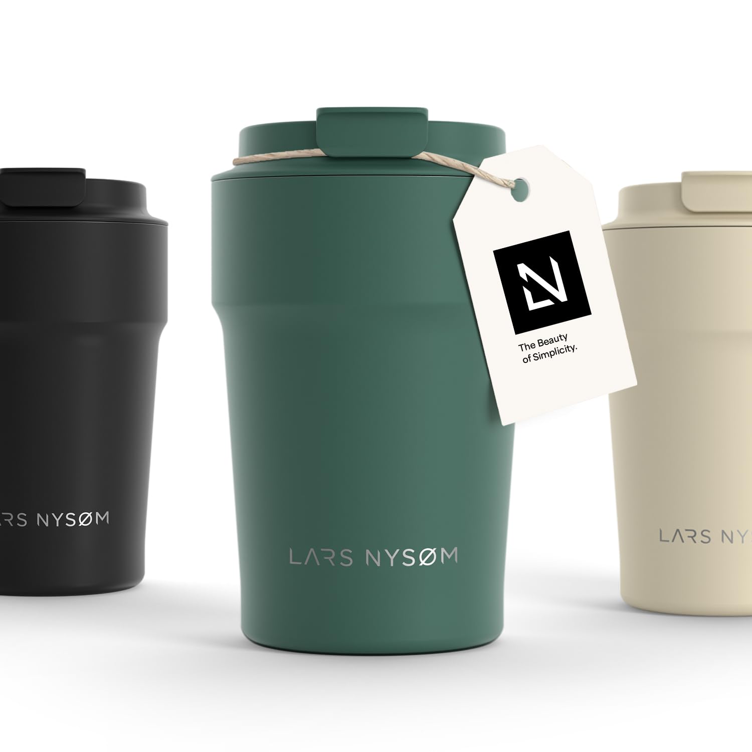 LARS NYSØM Thermo Kaffeebecher to go 380ml | Travel Mug 0,38 Liter mit Isolierung | Auslaufsicherer Edelstahl Thermobecher für Kaffee und Tee unterwegs | Teebecher (Pine Green, 380ml)