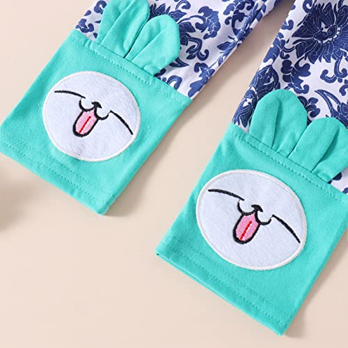 Easter Rabbit Outfits Toddler Kids Baby Girls Cute Bunny Bowknot Applique T-Shirt Tops+Floral Pants 2Pcs Clothes Set(Green, 12 Months) - Thumbnail 7