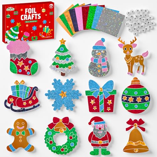 Max Fun Christmas Foil Craft for Kids Foil Art Crafts Creative Activity DIY Foam Stickers Craft Kits for Party Supplies Xmas Favors