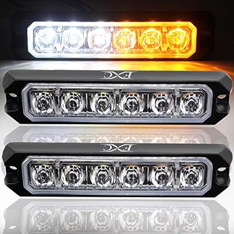 FXC 2 Pack 6-LED Strobe Light White/Amber Waterproof Emergency Beacon Flash Lights,Purishion Caution Bar 16 Patterns Flashing Car SUV Pickup Truck Van Vehicle POV Cover