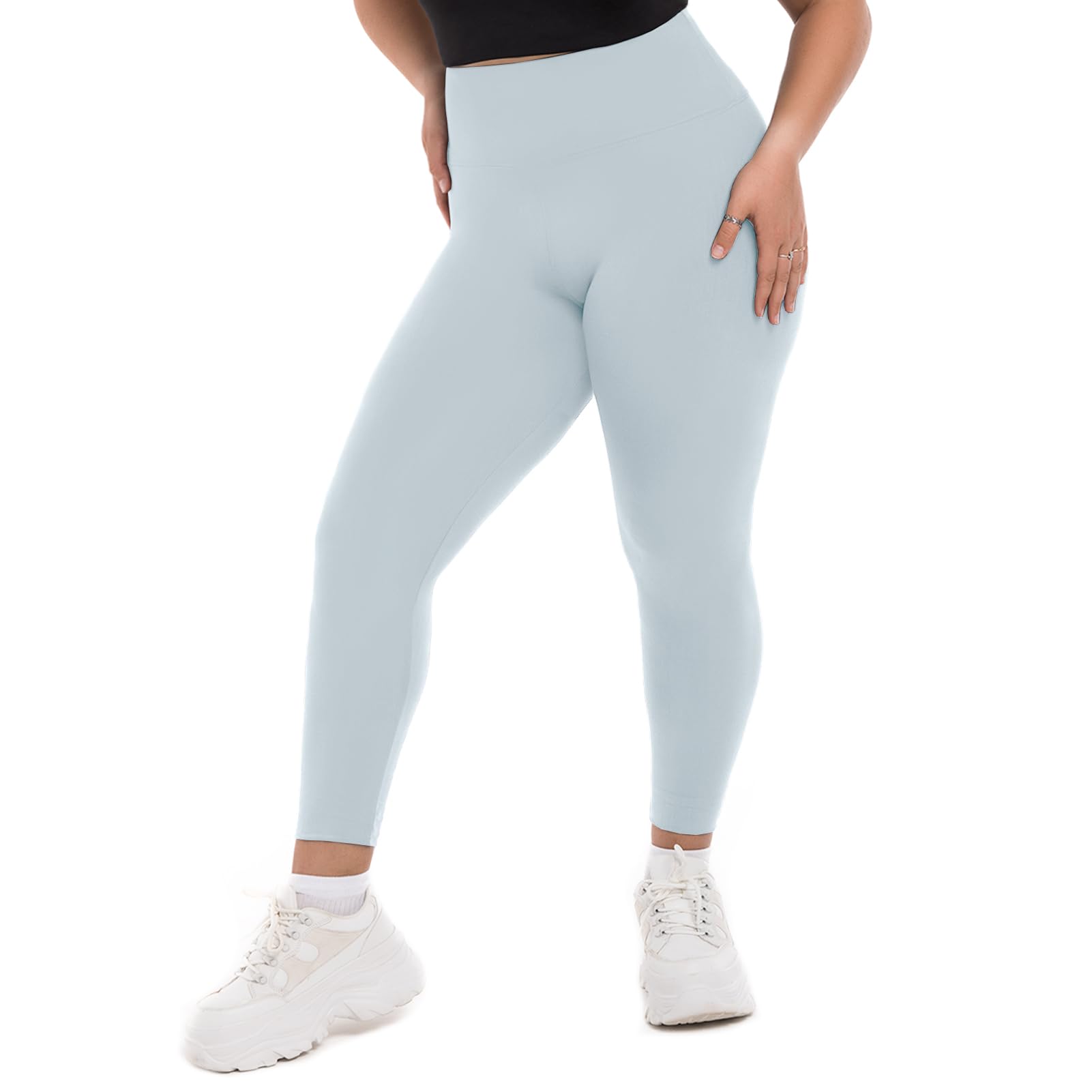 SINOPHANT Plus Size Leggings for Women, High Waisted Tummy Control Buttery Super Soft Black Yoga Pants for Workout Running