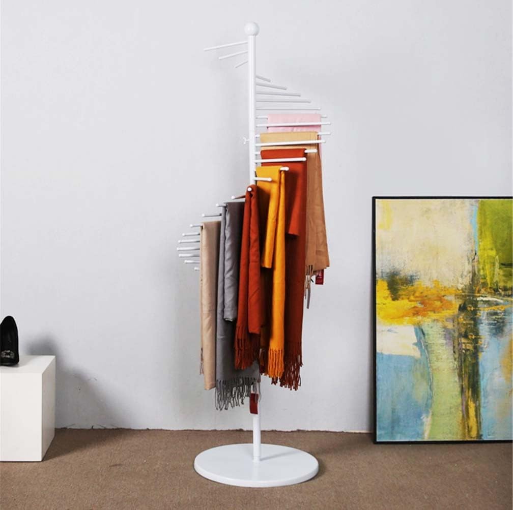 Soporte de Bufandas en Espiral Independiente, estantes de Metal para Bufandas, Soporte para Hijab para Tiendas de Ropa, Uso Comercial y doméstico, estantes Que,White-S(150CM)