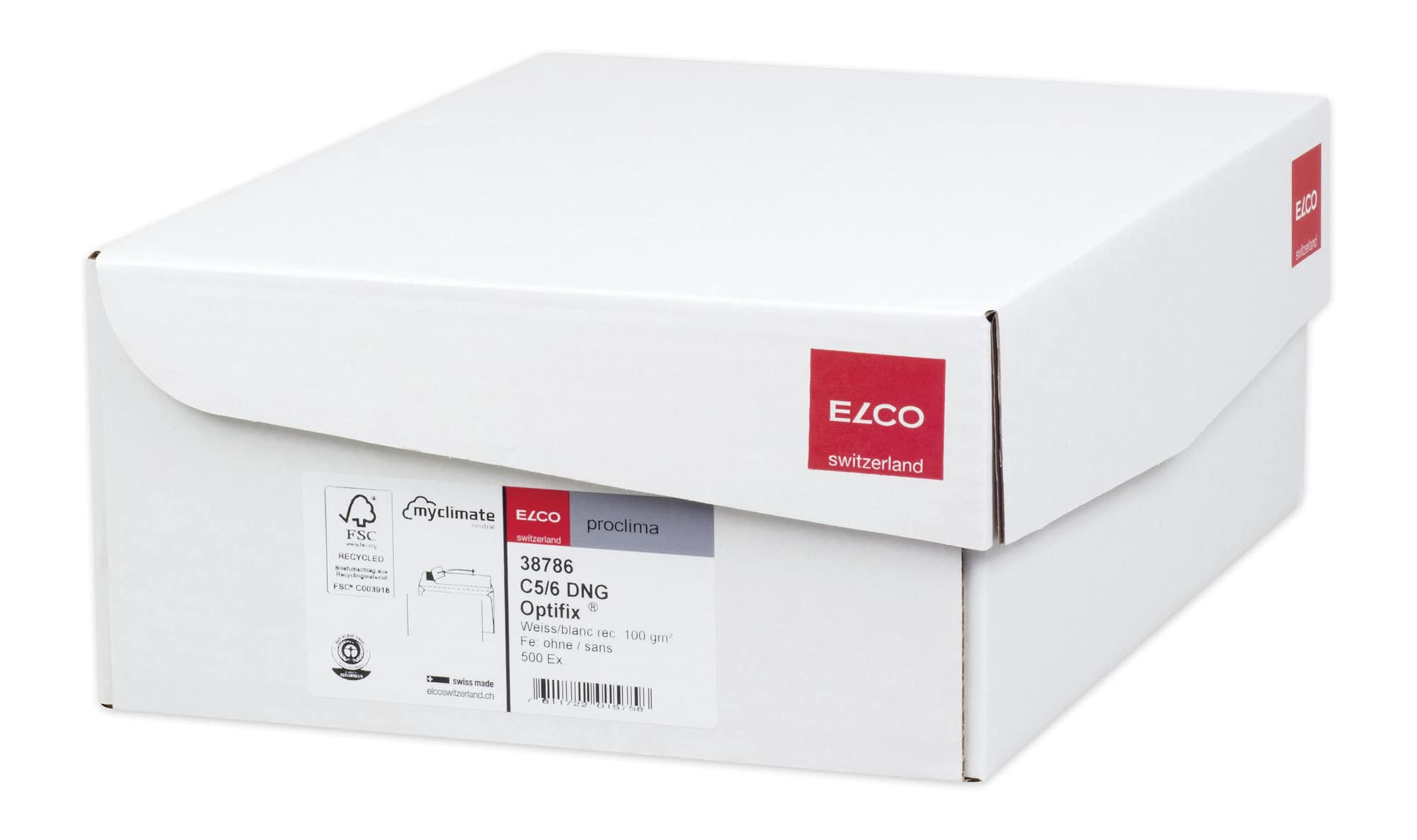 ELCO Proclima CO2 a riciclaggio FSC-Buste formato DL con chiusura adesiva, 100 g/mq, confezione da 500 pezzi, colore: bianco