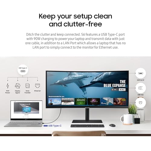 Image of SAMSUNG Viewfinity S65UA Series 34-Inch Ultrawide QHD Curved Monitor, 100Hz, USB-C, HDR10 (1 Billion Colors), Height Adjustable Stand, TUV-certified Intelligent Eye Care (LS34A654UBNXGO),Black