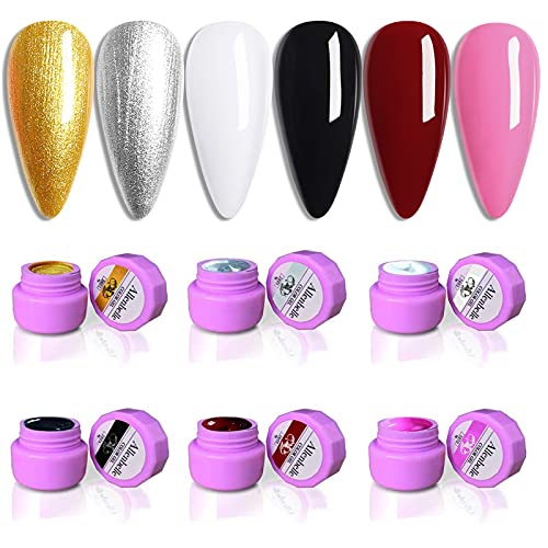 Allenbelle 6 Colors Painted Gel Soak Off UV LED DIY Manicure Nail Art Decoration 5g Each Bottle Without Nail Art Brush