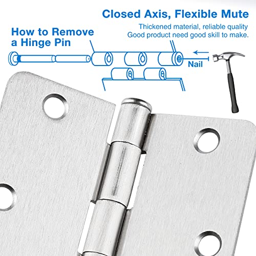 24 Pack Nickel Door Hinges Brushed Nickel Hinges For Doors 3 1/2 Interior Door Hinges Satin Nickel 3.5"X3.5 Inch Hinges Rounded 1/4" Raidus Standard Residential Bedroom Door Hinge Sturdy Door Hardware #TOP3