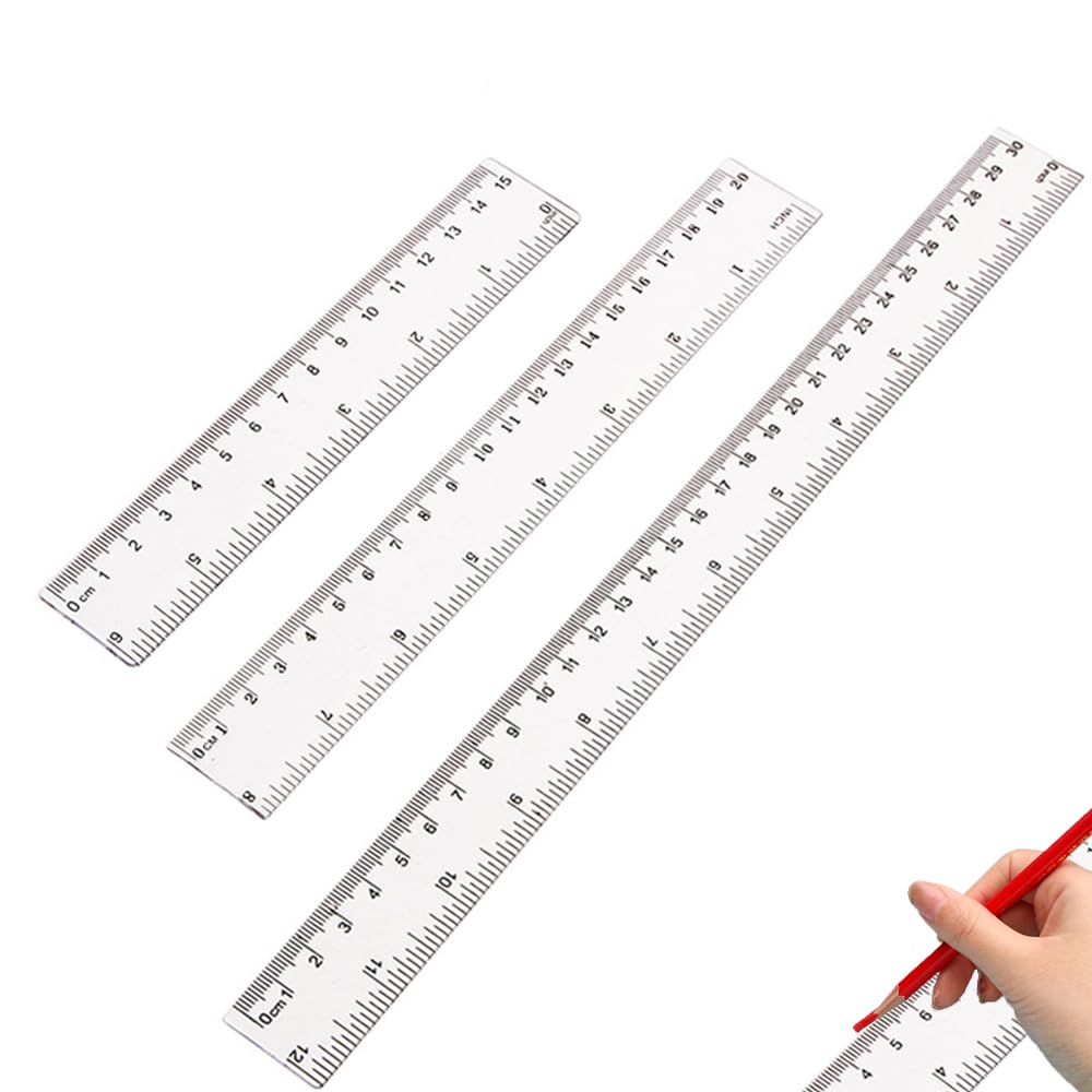 Plastic Transparent Ruler, 5.9 inches (15 cm), 7.9 inches (20 cm), 11.8 inches (30 cm), For Students, Drafting, Underlining, Bookmarks, Convenient Stationery, Set of 3