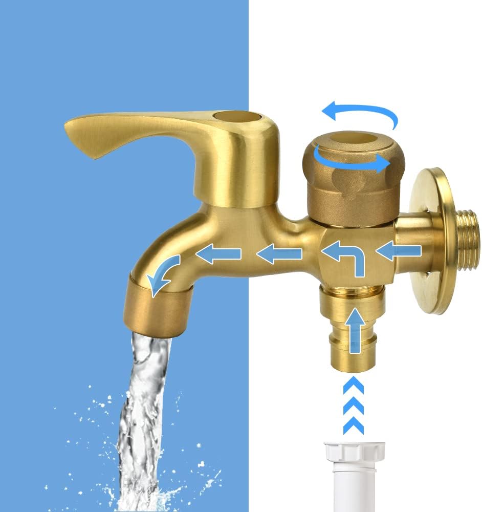 EMAGEREN Brass Hose End Tap Outdoor Anywhere Garden Tap Garden Brass Water Bib Taps Double Water Taps Allotment Taps Wall Mounted Faucet Washing Machine Faucet for Gardens, Washing Machine
