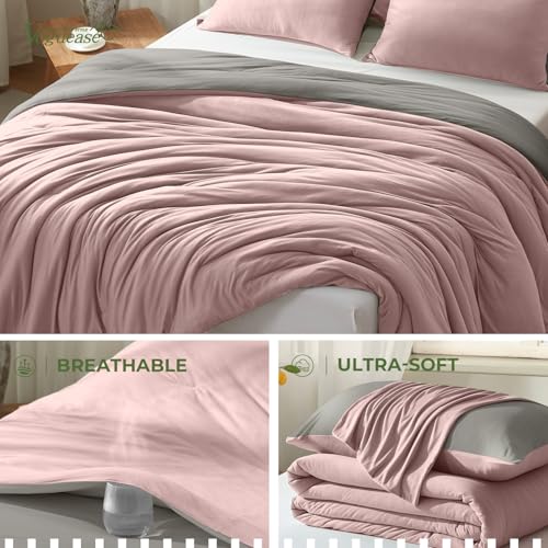Image of Queen Comforter Set, Comforters Queen Size Luxury Ultra-Soft Jersey Knit Bedding Sets, Grey /Rose Lightweight Down Alternative Bed Comforte Queen for All Season, 3 Piece Bedding Setrey