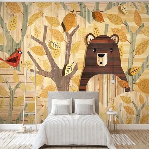 WEITAOSM Mural de pared de fondo con diseño de dibujos animados abstractos dibujados a mano, planta, árbol, animal, oso, pájaro, dormitorio, sala de estar, restaurante, habitación de los niños
