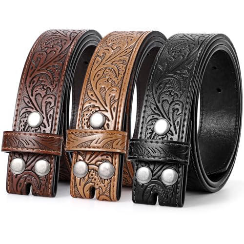 SANSTHS 3 Pack Western Belts for Men Woman without Buckle, Cowgirl Cowboy Belt for Buckle Western Leather Belt for Jeans