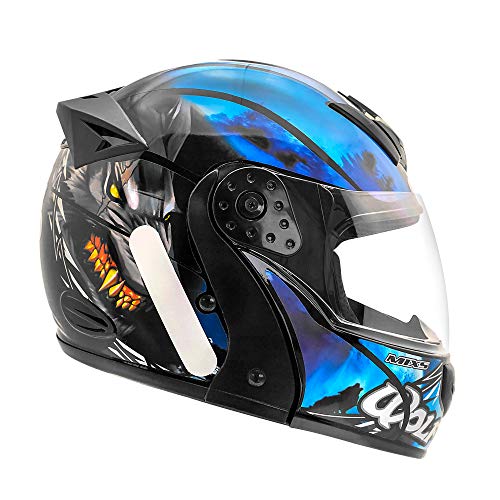 Capacete Mixs Gladiator Wolf Azul Lobo Escamoteavel Articulado Robocop 60