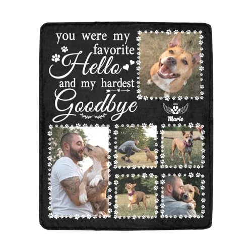 HUGLAZY Custom Dog Memorial Blanket Pet Memorial Gifts for Loss of Dog Cat Pet Sympathy Gifts Personalized Picture Blanket for Dog Mom Dad, Made in USA