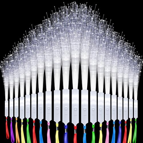 100 Pack White Fiber Optic Wand Glow Wand LED Light Up Wand Bulk with 3 Flashing Models Flashing Sticks for Glow in The Dark Birthday Party Favor Wedding Halloween Christmas, 8 Colors