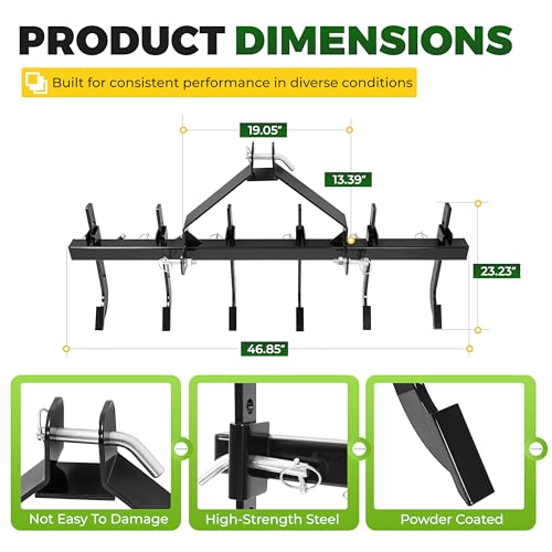 ALMULOO 48\" 3 Point Plow Scarifier Compatible with Heavy Duty Tractor CAT-0 Implements W/6 Adjustable Shanks Detachable Cultivator Chisel Plow Scarifier Tiller Powder Coated Black Steel - Thumbnail 3