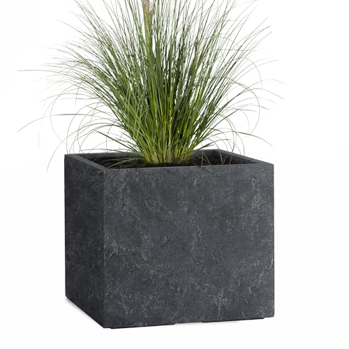 Pflanzwerk® Pot de Fleur Cube Jardinière Lava Anthracite 30x34x34cm *Résistant au Gel* *Protection UV* *Qualité européenne*