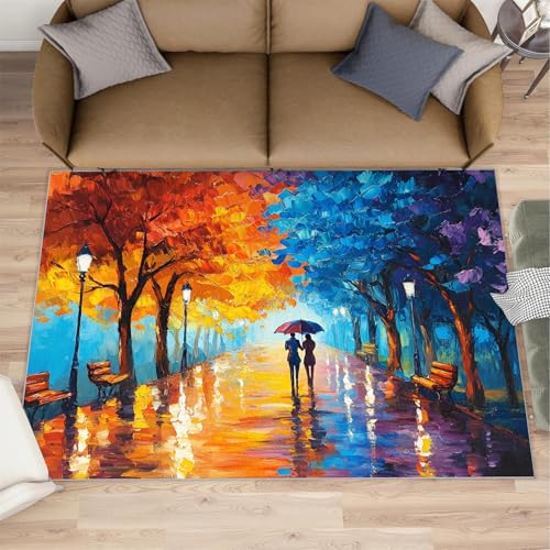 Couple with Red Umbrella Rug Small - Street View Washable
