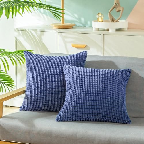 CaliTime Decorative Couch Throw Pillow Covers 18 X 18 Inches Dark Blue