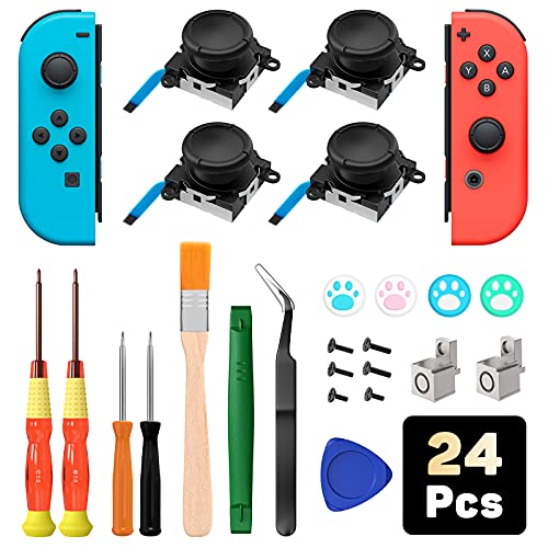 MoKo [24 en 1 Kit d Outils de Réparation Compatible avec Switch Switch Lite Switch OLED, Sticks Analogiques de Remplacement Joystick avec Brosse de Nettoyage Capuchons de Joystick Tournevis Pince