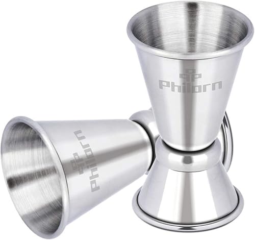 PHILORN Jigger para bartending de 1 onza y 12 oz, 2 juegos de jigger de cóctel japonés de alta calidad 304 de acero inoxidable doble jigger con