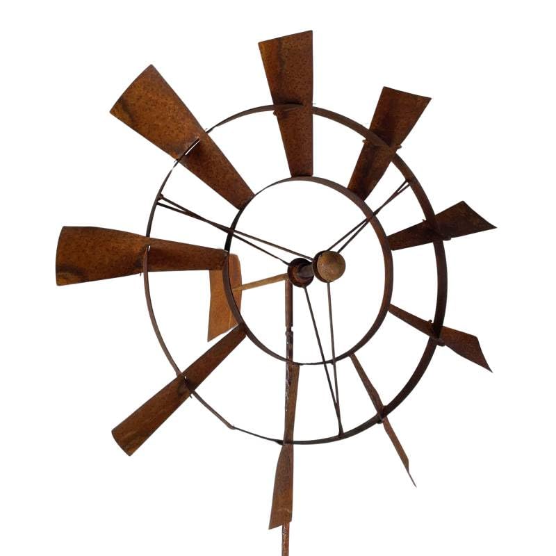 Eolienne Moulin à Vent Mobile Décoration de Jardin en Acier Brut Oxydé 50x55x208cm