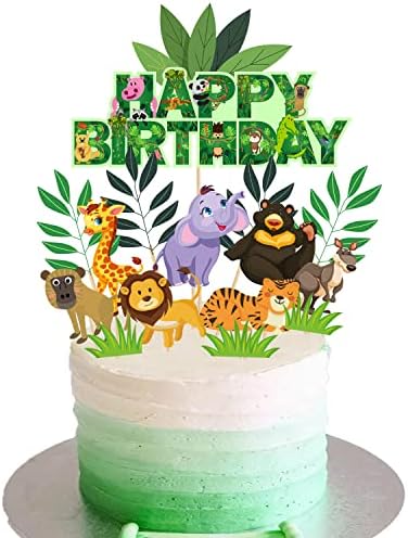Zyozique Jungle Birthday Party Supplies, 1 Set Jungle Party Supplies Set for Boys and Girls, Include Cup Cake Topper and Cake Topper
