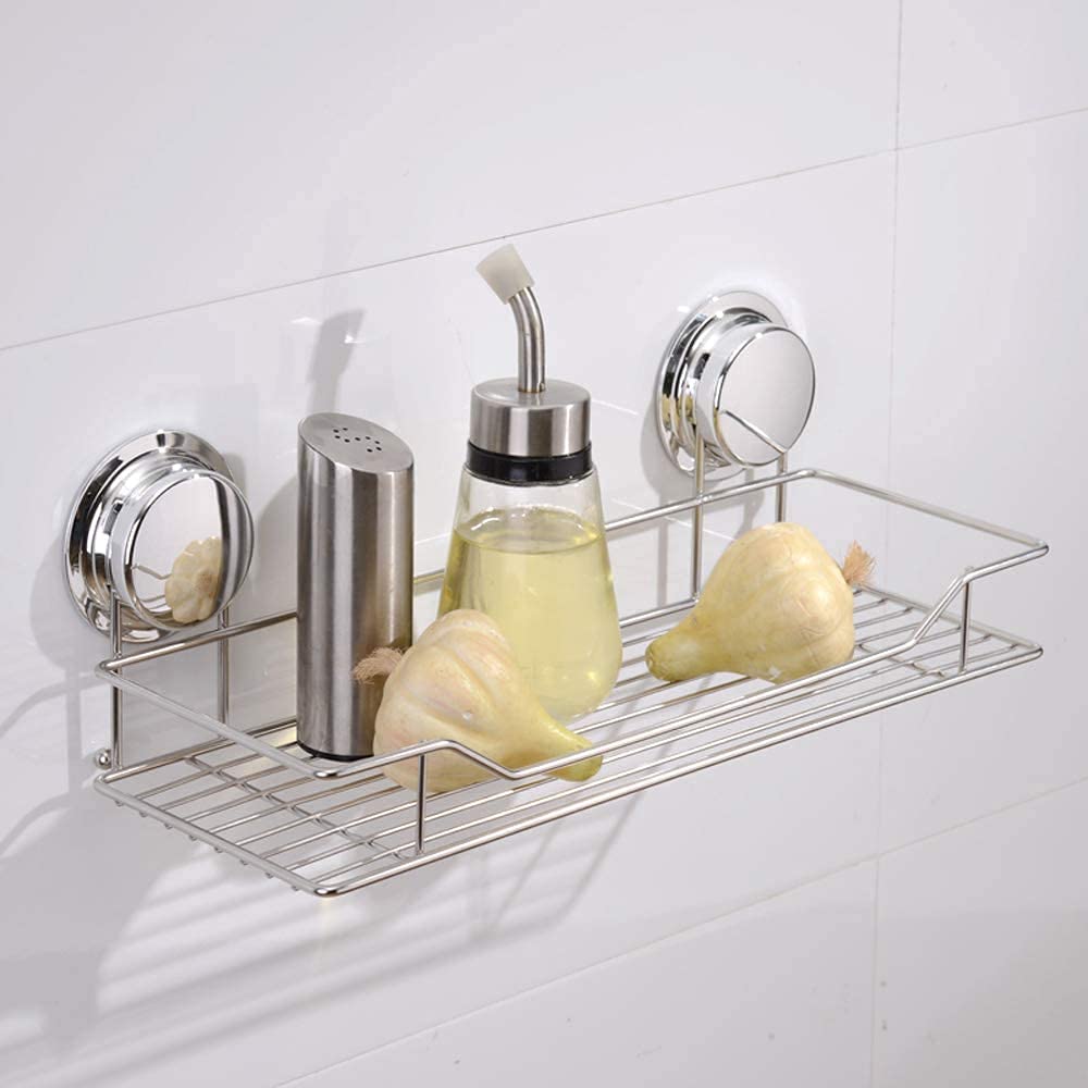 Cesta rectangular de acero inoxidable para ducha con ventosa de alambre, bandeja de baño, estante flotante de pared, 35 cm