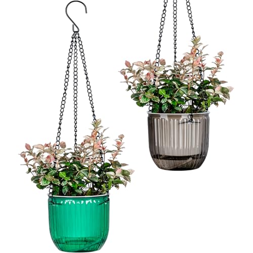 Josteve 4.5 Inch 2 Pcs Self Watering Hanging Planter Indoor Plant Pots Drainage Holes, Outdoor Small Hanging Planters Flower Pot Basket, Visible Water Level, Plant Hanger Home Decor, Gardening