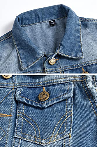 Image of ebossy Men's Ripped Distressed Denim Vest Sleeveless Button Up Jean Vest Jacket (Medium, Light Blue)