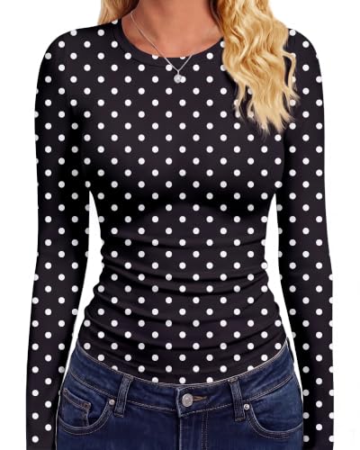 GAYHAY Black White Polka Dot Top Long Sleeve Shirt Cute Trendy Fall Fashion