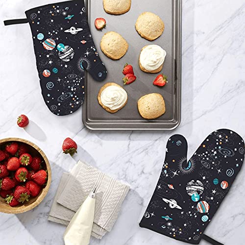 Space Galaxy Constellation Oven Mitts, Heat Resistant Non-Slip Waterproof With Soft Cotton Lining Gloves For Kitchen Cooking Baking Bbq(2Pcs) #TOP6
