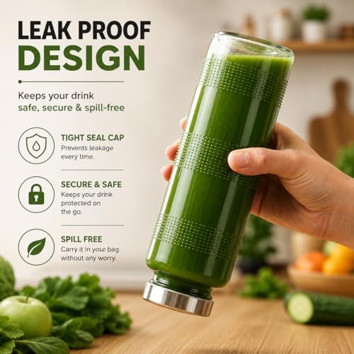 Image of MACHAK Glass Round Transparent Bottle With Leak-Proof Steel Cap | Ideal For Water, Juice, Smoothies & Detox Drinks| 750 Ml (6)