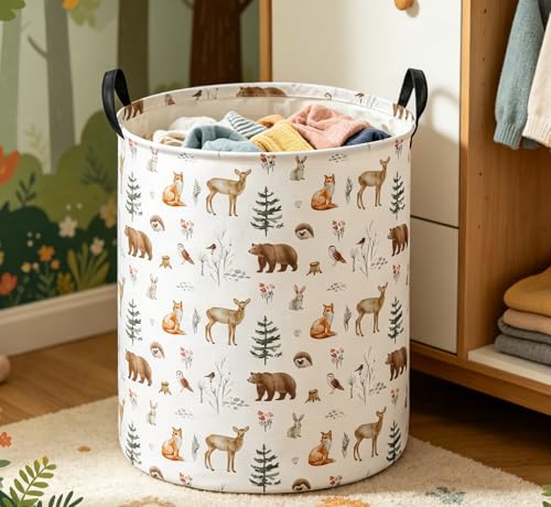 Image of Essme Kids Laundry Basket,Animal Hamper Waterproof Storage Bin for Boys, Woodland Hamper,Gift Baskets(Woodland Animal)