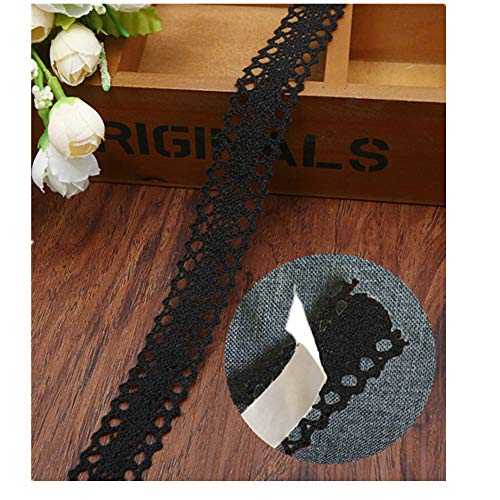 Super Idee 15 m Vintage selbstklebende Spitzenband Borte Schwarz 20mm breit aus Baumwolle Stoff Spitzenborte Spitze Spitzenbordüre zum Basteln und Dekorieren Hochzeitsdeko Gläser Handwerk Geschenkbox