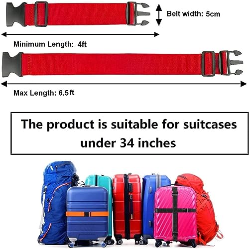 Image of Luggage Straps: Secure Your Belongings, Made Seat Belt Material Size 2 inch X6.5FT Color + 1 ADD A Baggage Belt(1 inchX20 inch Black) (RED, 4 Pack)