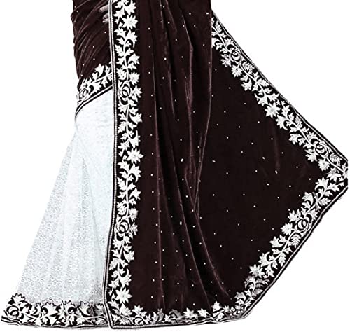 Image of Women's Velvet and Brasso Half-Half Saree with Blouse Piece