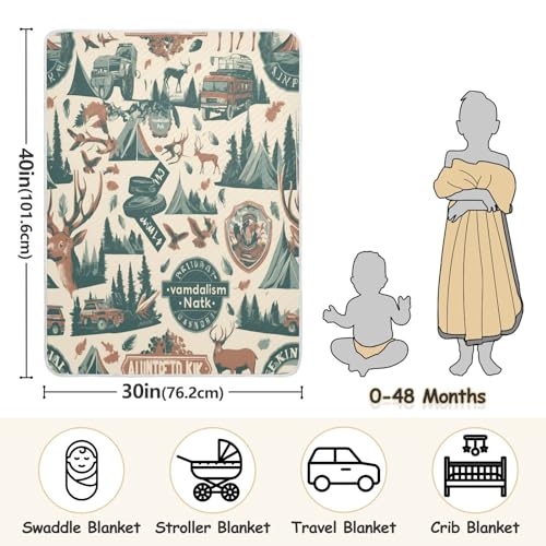 Image of Baby Swaddle Blanket for Boys Girls Soft Warm Stroller Throw Blanket for Newborn Infant Toddler 30X40in Camping National Park Colorful Labels Emblems