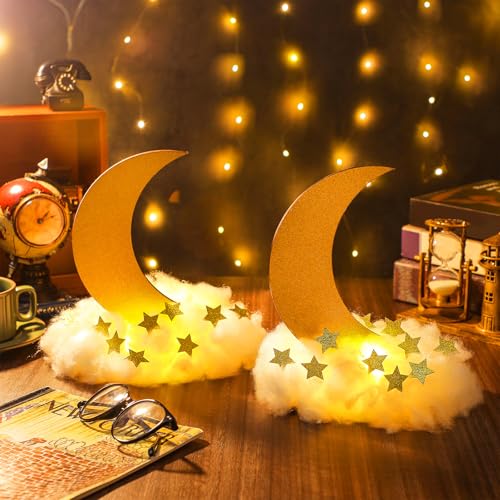 Image of Wonderjune 9 Sets Twinkle Twinkle Little Star Table Centerpieces DIY Moon Stars Baby Shower Decorations Light Star Cloud Decor for Baby Shower Birthday Party DIY Crafts(Glitter Gold)